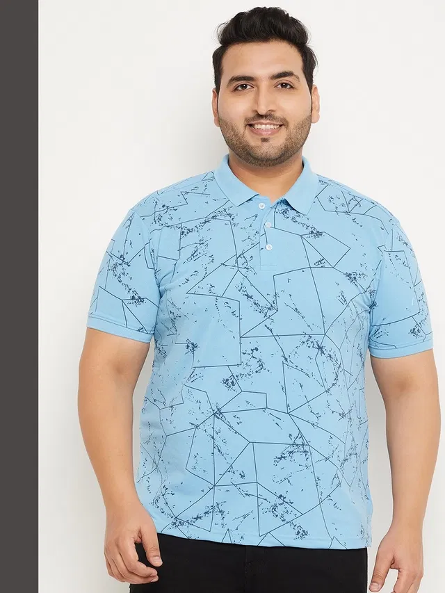 Printed Polo T-shirt for Men (Aqua, 4XL)