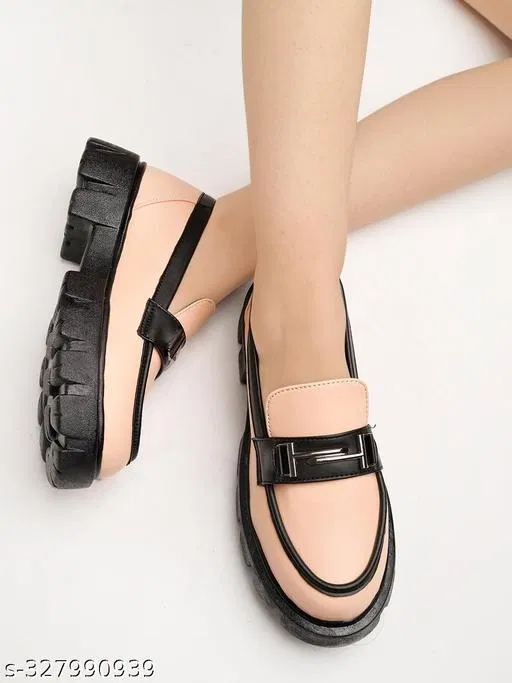 Shoetopia Colorblocked Loafers for Women (Peach, IND-3)
