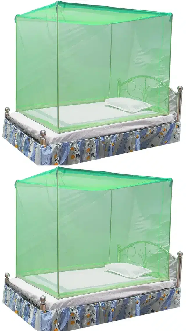 Polyester Single Bed Mosquito Net (Pack of 2) (Green, 6x3 feet)