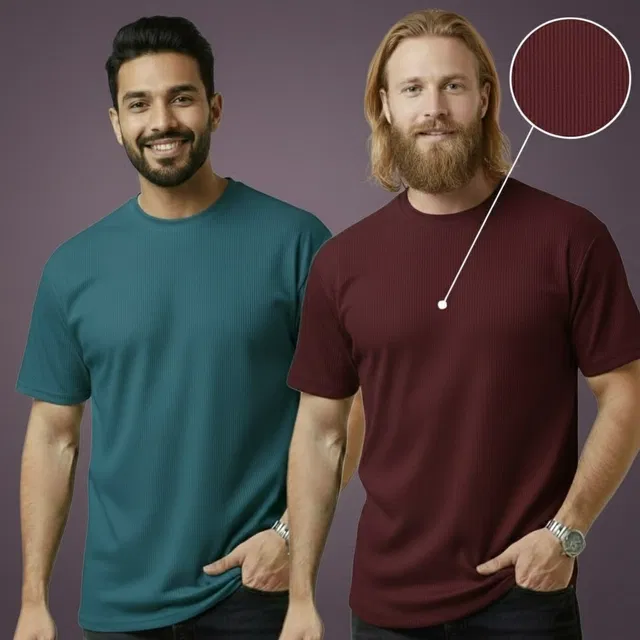 Polyester Round Neck T-shirt for Men, Multicolour, Pack of 2 (XL)
