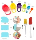 Plastic 6 Pcs Measuring Cups & Spoons with Spatula & Oil Brush with 3 Pcs Cake Scrapers 