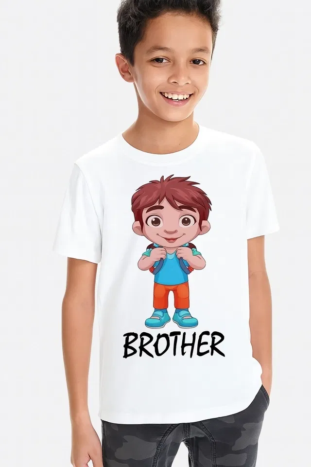Round Neck Printed T-Shirt for Boys (White, 2-3 Years)
