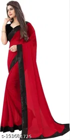 Chiffon Printed Saree For Women, Red