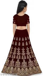 Satin Embroidered Lehenga with Choli & Dupatta for Girls 