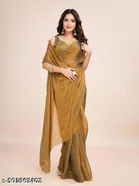 Twil net Solid Saree for Women, Gold 