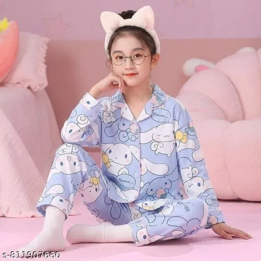 Night Suit for Girls (Aqua Blue, 13-14 Years)