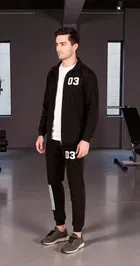 Polyester Printed Tracksuit for Men, Black 