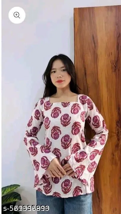 Rayon Printed Short Kurti for Women, White (S)
