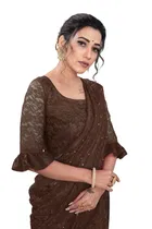 Net Solid Saree for Women 