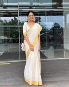 Cotton Blend Printed Saree for Women, White 