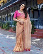 Tissue Printed Saree for Women, Peach 