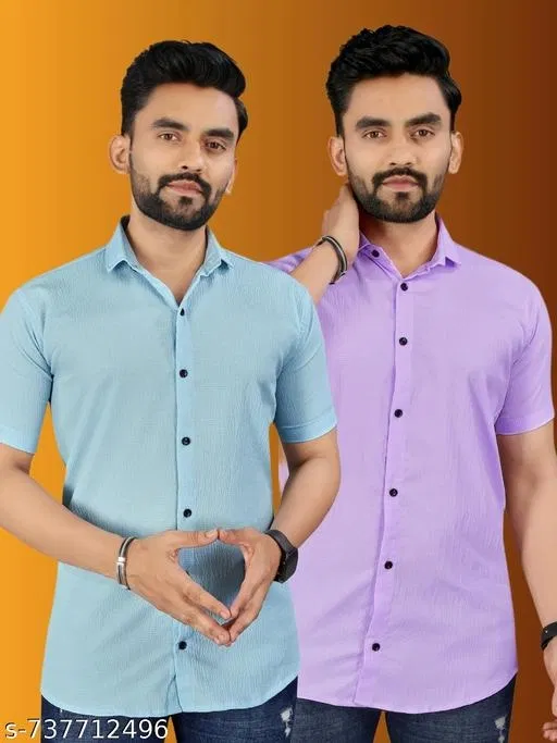 Casual Shirts for Men, Pack of 2 (Purple, XXL)