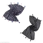 Poly Chiffon Printed Scarves for Women, Black, Pack of 2