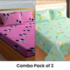 Polycotton Flat Double Bedsheet with 2 Pillow Cover 88x88 In(Multicolor) & (88 X 90, GreenFloral) Pack of 2