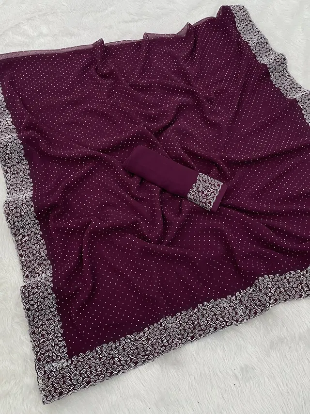 Georgette Woven Design Saree for Women (Wine, 6.3 m)