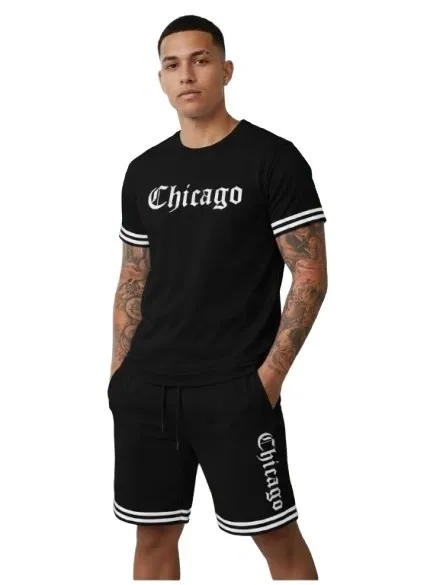 Polyester Printed Co-Ord Set for Men, Black (M)