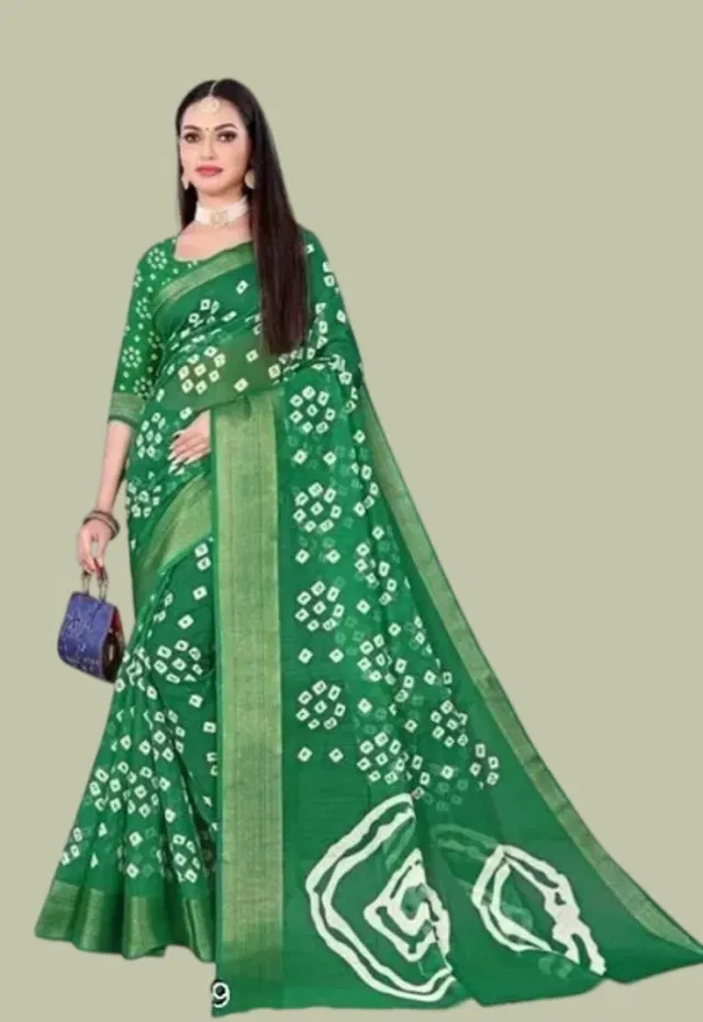 Cotton Printed Saree for Women (Green, 6 m)