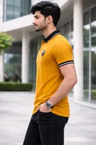 Classic Polo Neck Polycotton T-Shirt for Men ,Yellow 