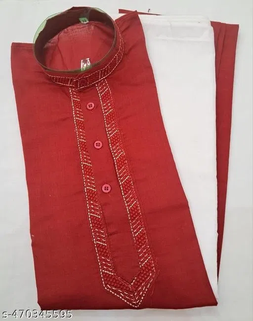 Cotton Solid Kurta Set for Men, Red (XXL)