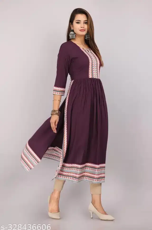 Rayon Embroidered Kurti for Women (Wine, 4XL)