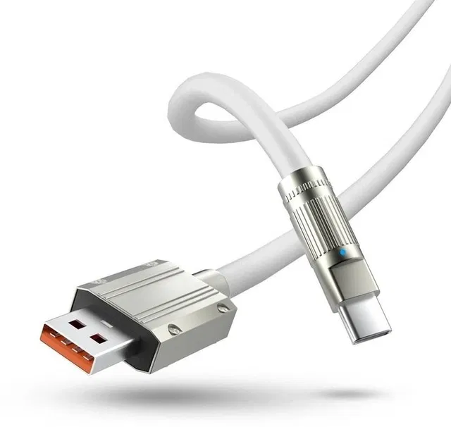 USB Type C Cable 5 A 1 m  (Metallic) (Compatible with All Smartphones, IPhones, Type C, Tablet, Charging Adapter, White, One Cable)