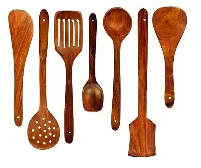 Wooden Cooking & Serving Spoons (Brown, Set of 7)