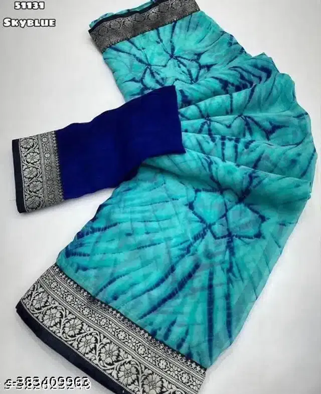 Georgette Saree for Women (Sky Blue, 6.3 m)