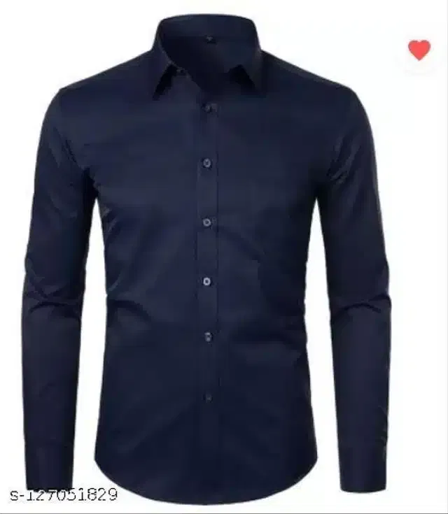 Cotton Blend Solid Full Sleeves Shirt for Men (Navy Blue, XXL)