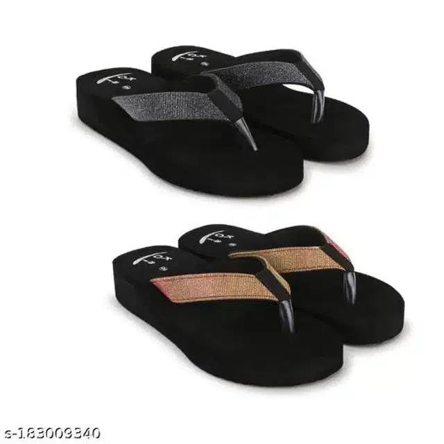 Slippers for Women (Black & Tan, 6) (Pack of 2)