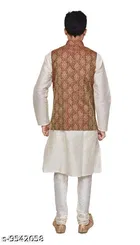 Dupion Silk Solid Kurta with Pyjama & Jacket for Men 