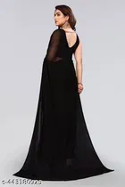 Georgette Solid Saree for Women, Black 