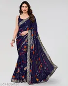 Georgette Printed Saree for Women, Navy Blue 