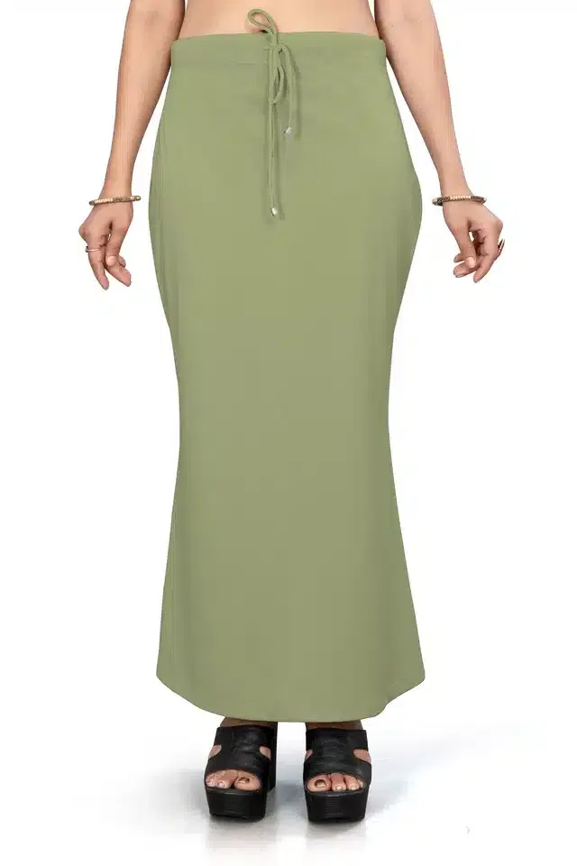 Lycra Solid Saree Petticoat for Women (Green, L)