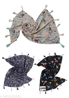 Poly Chiffon Printed Scarves for Women, Multicolor, Pack of 3