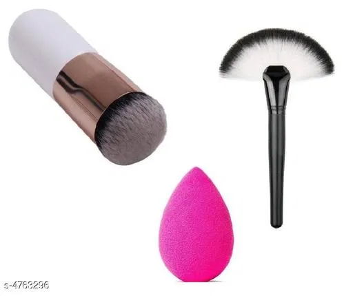 Face Foundation Brush with Blender & Fan Brush, Multicolor, Set of 3