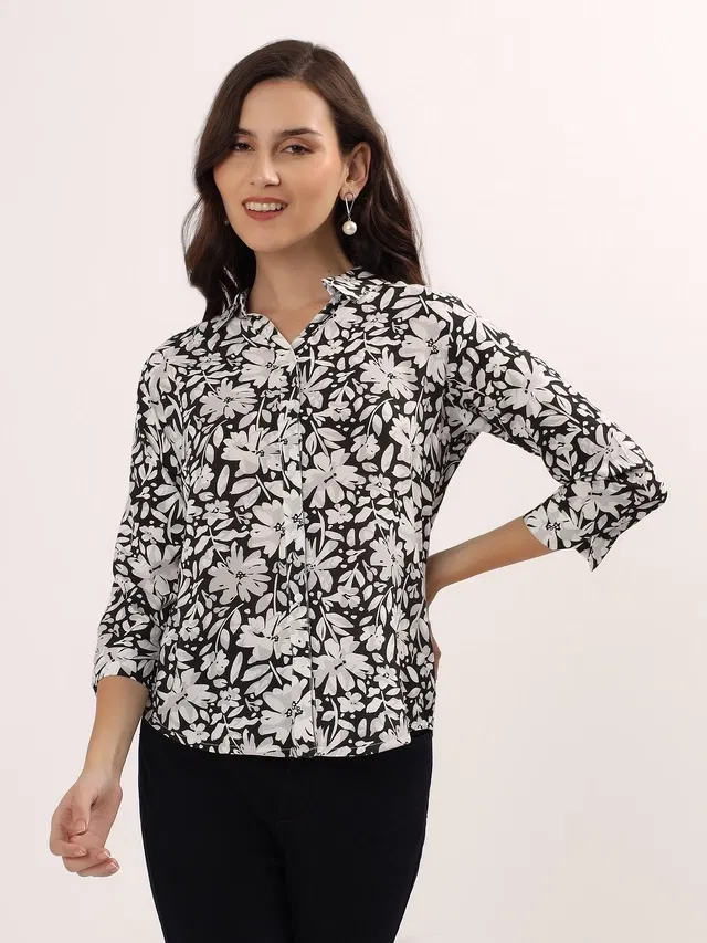 Rayon Printed Shirt for Women (Black. M)