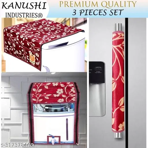 KANUSHI Industries® Fridge Cover for Top/Refrigerator Cover+1 Pc Water furifier Cover+1 Fridge Handle Cover(FRI+RO+1-Handle-Maroon-Raj)