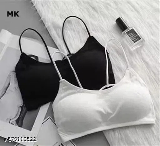 Cotton Solid Bras for Women, Black & White, Pack of 2 (52K)