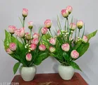 Plastic Artificial Flower With Pot,Multicolour,Set Of 2
