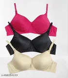 Cotton Blend Solid Bra for Women & Girls, Multicolour, Pack of 3 