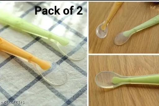 Preetaaru (Pack Of 2) Baby Soft Silicone Feeding Spoon For Kids
