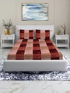 Arch Fab Maroon Peach Checks Flat Double Bedsheet 88X90 Inch