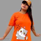 Cotton Blend Printed T-Shirt for Women, Orange 