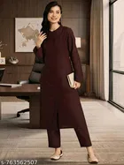Viscose Silk Solid Kurta With Paint Set for Women, Maroon 