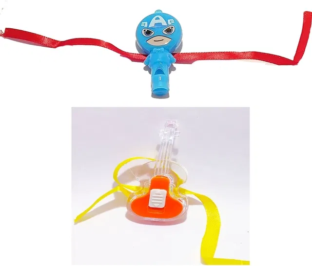 Plastic Guitar, Avengers LED Light & Whistle Kids Rakhi (Multicolor, Pack of 2)