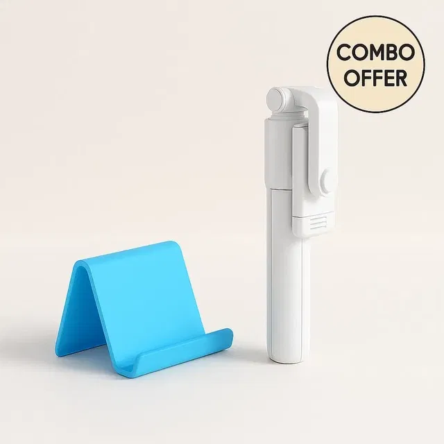 Selfie Stick  + Universal Plastic Phone Holder Stand  (Set of 2