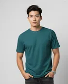 Polyester Round Neck T-shirt for Men, Teal 