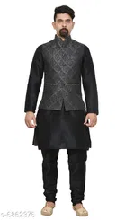 Silk Solid Kurta with Pyjama & Jacket for Men 