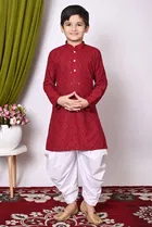 Rayon Cotton Embellished Kurta with Dhoti for Boys, Maroon & White 