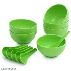 Bowl with Spoons for Kitchen (Green, Set of 12)